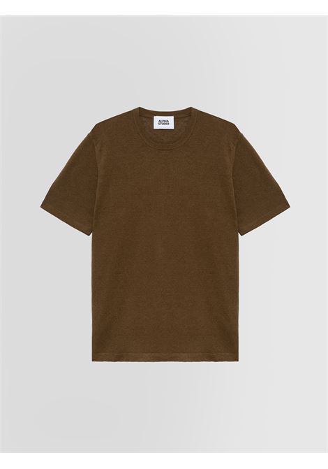 Alpha Studio t-shirt girocollo in lino e cotone marrone ALPHA STUDIO | T-shirt | AU-5091C1017